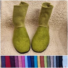 Felted and boiled wool ankle slippers LEMON GREEN color ... FEEL like a barefoot ... Custom made (2-4 business days) -*-*-*-*-*-*-*-*-*-*-*-*-*-*-*-*-*-*-*-*-*-*-*-*-*-*-*-*-*-* Slippers are made from the highest quality wool and leather. They are warm and ideal for barefoot wear, because wool pad makes massages for feet. Slippers are light, almost like of usual wool socks, therefore the foot does not have to wear any additional weight. All of us love walking barefoot! Going barefoot is the best Green Slip-on Boots With Rubber Sole, Green Winter Booties With Round Toe, Green Round Toe Booties For Winter, Lemon Green Color, Ankle Slippers, Lemon Green Colour, Feet Slippers, Slippers Boots, Walking Barefoot