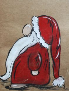 a drawing of a santa clause sitting on top of a red object