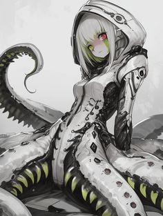 Tentacles Character, Octopus Reference, Mask Concept Art, Tentacles Drawing, Hot Monster Art, Anime Tentacle, Octopus Girl, Octopus Monster, Squid Tentacles