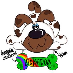 a cartoon dog with the words lucky dogs on it