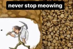 there is a cartoon image of a man with a hammer in front of coffee beans