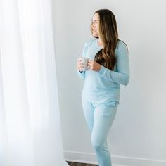 Relaxation, comfort, breathable - all words to describe our luxurious Women's Jogger Pajama Set. Perfect for curling up in your favorite chair with a hot cup of tea and a good book. Take your loungewear game to the next level with our jogger pajama set. Designed for comfort, this bamboo set includes a long sleeve crew and jogger-style pants. 97% Rayon made from Bamboo, 3% Spandex Elastic waistband Breathable fabric Comfy Super Soft Sleepwear For Relaxation, Super Soft Comfy Sleepwear For Relaxation, Soft Comfortable Sleepwear For Relaxation, Comfortable Soft Sleepwear For Relaxation, Soft Comfortable Sleepwear, Comfortable Cotton Sleepwear For Relaxing At Home, Super Soft Cotton Sleepwear For Relaxation, Super Soft Comfortable Sleepwear For Home, Relaxed Fit Sleepwear With Soft Touch For Relaxation