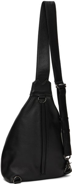 Grained leather shoulder bag in black. · Adjustable and semi-detachable shoulder strap · Pleat at face · D-rings at back face · Zip closure · Zip pocket at interior · Twill lining · H14 x W8.5 x D5.5 Supplier color: Black Black Shoulder Bag With Gunmetal Hardware For Everyday, Black Bag With Gunmetal Hardware For Everyday Carry, Black Bags With Gunmetal Hardware For Everyday Carry, Black Bags With Gunmetal Hardware For Daily Use, Black Shoulder Bag With Detachable Strap For Everyday, Versatile Black Shoulder Bag For Everyday Carry, Black Crossbody Shoulder Bag For Everyday Carry, Black Leather Backpack With Gunmetal Hardware For Daily Use, Black Soft Leather Crossbody Chest Bag