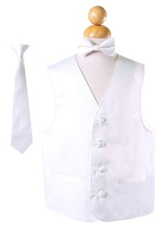 Dapper and timeless, these Boys Satin Vests with Neck Tie and Bow Tie are a great addition for any boy's closet. Featuring matching buttons and side pockets, they also come with a matching neck tie and bow tie. With these vests, you can easily color coordinate outfits with people for any special event because they're offered in many sizes including men sizes. Colors: Black, White, Burgundy, Silver, Turquoise, Hot Pink, Purple, Red, Royal Blue, Pink, Navy Blue, Gold, Coral, Ivory, Emerald Green, Classic White Bow Tie For Spring, Coordinate Outfits, Tiffany Girls, Vesuvio Napoli, Boys Closet, Boys Vest, Coordinating Outfits, Vest White, Quinceanera Dresses