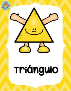 a yellow triangle with the word triangle on it's side and an image of a smiling face