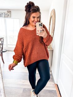 Shades of Lovely Sweater- Rust-Andree By Unit-Trendsetter Online Boutique Burnt Orange Sweater Outfit, Rust Sweater Outfit, Orange Sweater Outfit, Chilly Weather Outfits, Rust Sweater, Burnt Orange Sweater, Fall Stuff, Orange Sweater, Sweater Outfit