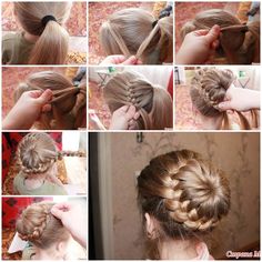 DIY Unique Braided Bun Hairstyle  Like us on Facebook == https://www.facebook.com/icreativeideas Unique Braided Hairstyles, Ponytail Bun, Braided Bun Hairstyles, Braid Hairstyle, Beautiful Braids, Braids With Weave, Braided Bun, Braided Ponytail, Love Hair