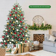 a living room with a christmas tree and presents