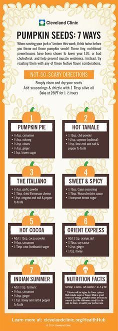 the pumpkin seed info sheet is shown in orange and brown colors, with information about how to