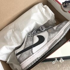 New In Box, Nike Dunk (Low Top) In A Stylist Metallic Look With Black And White. Nike Silver Sneakers, Nike Dunk Low Metallic Silver, Nike Dunks Vast Grey, Nike Metallic Silver Sneakers, Nike Dunk Low Pure Platinum, Indoor Cycling Shoes, Nike Air Women, Nike Air Max 2090, Black Casual Shoes