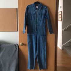 Blue Jean Jumpsuit New With Tags. Shoulder To Hem Line 56 In Long 23 Inches Sleeve 28 Inches Crotch To Hem 32inches Waist. 38 Armpit To Back. No Returns. Make Sure To Measure Your Body Fitted Washed Blue Jumpsuits And Rompers With Pockets, Blue Stretch Denim Overall Jumpsuit, Stretch Denim Overalls In Blue, Blue Stretch Denim Jumpsuit, Stretch Medium Wash Overalls, Fitted Washed Blue Denim Overall Jumpsuit, Fitted Washed Blue Overalls, Relaxed Fit Full-length Denim Jumpsuit, Relaxed Fit Full Length Denim Jumpsuit