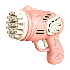 a pink blow dryer with lots of hair on it's head and nozzles