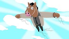 a cartoon horse is flying through the sky