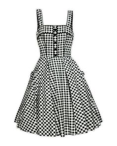 "Black White Gingham Dress Checkered Dress Summer Dress Vintage Dress Retro Dress Rockabilly Dress 50s Pinup Dress Swing Party Dress Sundress The sensational \"EMMA\" dress by vintage repro designers \"Lady Mayra\". A sultry summer dress that combines girly charm with vintage vixen glamour! Renowned Lady Mayra tailoring imposes the most flattering of cuts: the bodice offers a snug fit, enhanced with pretty piping and fabric covered decorative buttons. The long swing skirt flares for a fabulous v Black And White Checkered Dress, 50s Pinup, Pinup Dress, 50s Retro, Rockabilly Pinup, Rockabilly Outfits, Plus Size Party Dresses, Vintage Summer Dresses, Dress Design Sketches