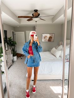 Denim Trucker Jacket curated on LTK Denim Game Day Outfit, Trucker Hat Country Concert Outfit, Trucker Hat Concert Outfit, Red Tailgate Outfit, Sec Gameday Outfits Football, Country Concert Outfits Winter, Red Game Day Outfit Football, College Football Game Outfit Fall, Red Gameday Outfit