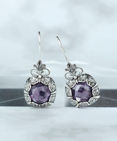 Amethyst Sterling Silver Women Drop Earrings The Vintage Filigree Art 925 Sterling Silver Women Drop Earrings with rose-cut Amethyst are an exquisite jewelry piece that will surely be the focal point of your ensemble. These earrings are crafted from the highest quality sterling silver, and feature an array of delicate filigree designs that really make them stand out. The stunning design features a stunning rose-cut amethyst that adds elegance to this classic earring. They are sure to make a stat Purple Sterling Silver Filigree Jewelry, Ornate Purple Sterling Silver Earrings, Ornate Purple Drop Earrings, Elegant Purple Earrings As A Gift For Her, Elegant Purple Earrings For Her, Ornate Sterling Silver Purple Jewelry, Ornate Purple Sterling Silver Jewelry, Ornate Purple Jewelry With Matching Earrings, Purple Filigree Jewelry Gift