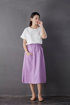 "Size Chart : It is the garment's measurements, Not body measurements . Size XS: Flexible Waist: 65cm-80cm（25.6\"-29.5\"）, Length: 75 cm （29.5\"） Size S: Flexible Waist: 70cm-85cm（27.5\"-33.5\"）, Length: 75 cm （29.5\"） Size M: Flexible Waist: 75cm-90cm（29.5\"-35.5\"）, Length: 75 cm （29.5\"） Size L: Flexible Waist: 80cm-95cm（31.5\"-37.5\"）, Length: 75 cm （29.5\"） Size XL: Flexible Waist: 90cm-105cm（35.5\"-41.5\"）, Length: 75 cm （29.5\"） Size XXL: Flexible Waist: 100cm-115cm（39.5\"-45.5\"）, Length Casual Purple Relaxed Maxi Skirt, Casual Purple Skirt With Elastic Waistband, Casual Purple Midi Skirt, Casual Purple Skirt With Pockets, Casual Purple Flared Maxi Skirt, Solid Color Relaxed Fit Lined Skirt, Relaxed Fit Solid Color Lined Skirt, Relaxed Fit Lined Skirt, Purple Mini Skirt With Pockets