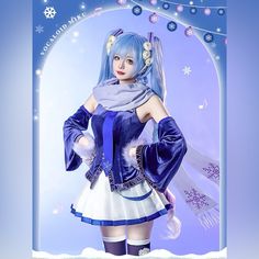 Size S Bust 80-85cm Waist 60-65cm Skirt Lenght 38cm Clothing Length 55cm Sleeve Length 42cm No Wig Include One Kuromi Prop Bubbles Cosplay, Kawaii Costumes, Miku Figures, Snow Miku, Female Shirt, Miku Cosplay, Best Cosplay, Shirt Skirt, Cosplay Costume