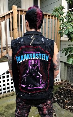 Frankenstein Vest Fitted Punk Cotton Denim Jacket, Fitted Punk Style Cotton Denim Jacket, Fitted Cotton Punk Denim Jacket, Vests Outfits, Alt Hoodie, Rock Vest, Outfits Punk, Wornstar Clothing, Denim Vest Outfit