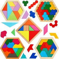 PRICES MAY VARY. Wooden Hexagon Puzzle for Kid: there are 5 packs of tangram puzzles with different designs and in different ways to play, equipped with detailed instructions, enough to pass the boring time on a long trip Enhance Kids' Ability: these brain teaser puzzles are designed to come with geometric shape pattern wood blocks, you can fill these blocks to the board to finish the puzzle with different solutions, hexagon puzzle can build early shapes and patterns recognition skills, simple d Iq Games, Shape Activities Preschool, Tangram Puzzles, Block Puzzle, Shapes For Kids, Wooden Pattern, Brain Teaser Puzzles, Shapes Activities, Shape Puzzles