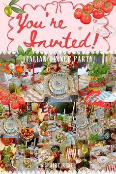 an italian themed party with tomatoes and other foods