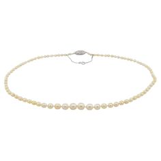 Cartier saltwater pearl necklace with original box. 85 natural Saltwater Pearls set together by a 56 round cut diamond set screw closure. This marvelous necklace is a true rarity. Dating back over 100 years and made by the famed French jeweler, Cartier. Complete with the original Cartier box. SKU: J17725N Metal: 14K Weight: 13.76 grams Pearl Type: Saltwater (Not cultured) Pearl Size: 85 pieces, 2.50-7.63mm GIA: #6193940926