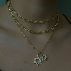 Introducing the newest statement piece for your wardrobe: our beautiful Double Star Necklace. Featuring the iconic Star of David, this eye-catching piece will be sure to get you double-takes! Jewish Star Necklace, Jewish Stuff, Jewish Necklace, Star Of David Necklace, Jewish Star, Star Necklace Silver, Star Necklace Gold, Jewish Culture, Jewish Jewelry