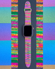 *Your Apple Watch Band is unique and one of a kind!   *Watch Size: Compatible with 38mm, 40mm, 41mm, 42mm, 44mm, 45mm watch sizes.  *Watch Band Lengths:   38-41mm - Small/Medium fits wrist circumference 5.1-7.1 inches (130-180 mm) - Medium/Large fits wrist circumference 5.9-7.9 inches (150-200 mm)   42-45mm - Small/Medium fits wrist circumference 5.5-7.3 inches (140-185 mm) - Medium/Large fits wrist circumference 6.3-8.3 inches (160-210 mm) *Watch Band Material: Silicone *If you have any specifi Adjustable Multicolor Bracelet Strap Watch Bands, Trendy Multicolor Apple Watch Band As Gift, Trendy Green Watches As Gift, Adjustable Multicolor Apple Watch Band As A Gift, Multicolor Adjustable Apple Watch Band Gift, Multicolor Watches With Bracelet Strap As Gift, Adjustable Multicolor Bracelet Strap Apple Watch Band, Adjustable Multicolor Watch Band As Gift, Adjustable Multicolor Watch Bands