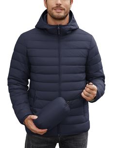 PRICES MAY VARY. Lightweight Fabric --- Our Packable Down Jacket is crafted from high-quality nylon fabric that ensures durability and protection against light rain and chilly gusts. The soft interior filling, providing exceptional warmth without adding extra weight. Humanized feature ---The winter jacket features zip front closure, stand collar, hood, elasticized cuffs and hem, two zippered hand pockets, suitable for everyday wear or physical activities. A Must-have Item for your wardrobe !!! P Puffer Jacket Men, Winter Puffer Jackets, Winter Puffer, Packable Jacket, Light Rain, Jackets For Men, Snowboard Jacket, Puffy Jacket, Mens Hooded