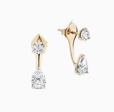 A sight to behold, these Diamond Jacket Earrings draw inspiration from the splendour of old-world elegance. Each ethical diamond is adorned with utmost care and attention by Ecksand's team of highly skilled craftspeople for a mesmerizing result that stays true to its promise to last forever. Entirely versatile, you can wear the round studs on their own or complete the look with the pear-cut jacket. For an even more personalized look, consider pairing the jacket with any other Ecksand studs. Post Floating Diamond Earrings, Diamond Jacket Earrings, Diamond Earring Jackets, Jacket Earrings, High Jewelry Ring, Earring Jackets, Types Of Diamonds, Fire Heart, Recycled Gold