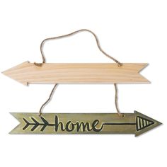 two wooden signs that say home and an arrow