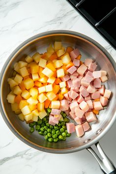 the food is prepared and ready to be cooked in the skillet on the stove