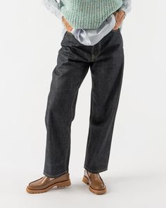 studio-nicholson-denim-boyfriend-pant-in-indigo-w-core-jake-and-jones-a-santa-barbara-boutique-curated-slow-fashion Luxury Denim Pants For Men, Classic Wardrobe Pieces, Men's Uniforms, Boyfriend Pants, Grunge Music, Studio Nicholson, Designer Studio, Wardrobe Pieces, Japanese Architecture