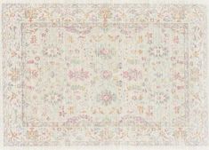 an area rug with many different colors and patterns on it, including pinks, yellows