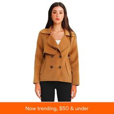 in stock Beige Pea Coat With Double Button For Fall, Beige Pea Coat With Double Button Closure For Fall, Fall Khaki Pea Coat With Double Button Closure, Beige Pea Coat With Lapel Collar For Fall, Beige Lapel Collar Pea Coat For Fall, I'm Yours, Thick Sweaters, Blair Waldorf, Dinner Outfits