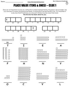 the place value tens and ones clue is shown in this worksheet for students to practice