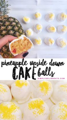 pineapple upside down cake balls with yellow sprinkles on top and in the middle