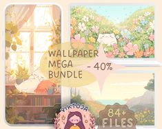 the wallpaper mega bundle is on display in front of an open window with flowers