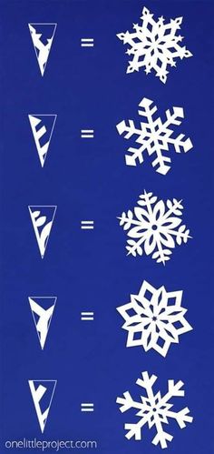 snowflakes are shown in white on a blue background