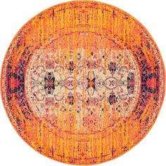 an orange and black area rug on a white background with the center medallion in red