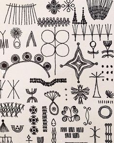 an image of various designs on a white paper with black lines and dots in the middle