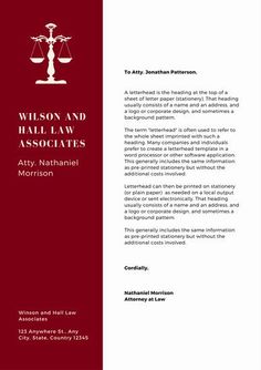 a red and white cover letter with the words wilson and hall law associates on it