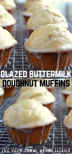 glazed buttermilk doughnut muffins on a cooling rack with icing