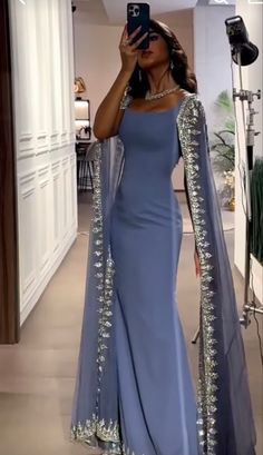 Dress With Cape Sleeves, Elegant Cape, Dress With Cape, Long Party Dress, Floor Length Prom Dresses, Fancy Dresses Long, Blue Mermaid