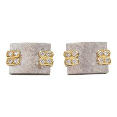 This is part of Chairish’s Fine Jewelry assortment.  These elegant 1970s cufflinks feature an 18k white gold rectangle with a Florentine finish with 2 diamond bar yellow gold accents on either side. Even the t-bar closure has a white gold Florentine finish. Marked 18k BAGH and in a box from NY jeweler Friman & Stein. Diamond Bar, White Gold Diamonds, Gold Accents, Yorkie, Onyx, Cufflinks, 1970s, Fine Jewelry, White Gold