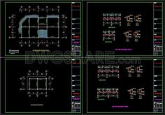 an architectural drawing of the interior and exterior of a building with blueprints on black background