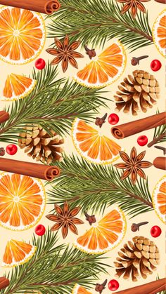 an orange and pine pattern with cinnamons