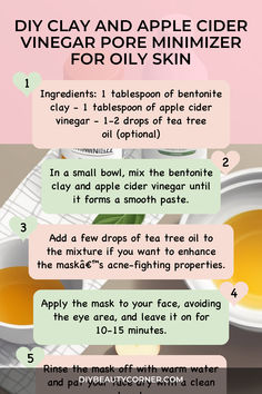 DIY Clay and Apple Cider Vinegar Pore Minimizer For Oily Skin Diy Chemical Peel, Oily Nose, Pore Extraction, Skin Journey, Pore Minimizer, Reduce Pores, Oil Production