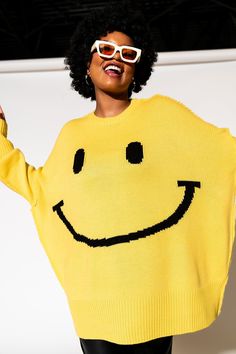 LALA ORIGINAL: Smiley Serotonin Oversized Knit in Sunshine Yellow – Dressed in Lala Sweaters Outfit, Satin Playsuit, Dressed In Lala, Gender Neutral Fashion, Streetwear Inspiration, 2024 Wishlist, Blazer Set, Sunshine Yellow, Bubble Sleeve