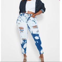 Denim Doesn't Only Come In Blue, Diva. Comfortably Live Life On The Edge In My Stretch Skinny Jeans That Feature A Bleached Out Design With Destructed Accents Throughout The Style. Bleached Skinny Jean. Button Front, Zip Fly. Five Pockets. Tapered Fit. Soft And Smooth To The Touch Fabrication All Over. 70% Polyester, 28% Polyester, 2% Spandex. Turn Garment Inside Out Machine Wash Cold Separately. Do Not Bleach. Tumble Dry Low Remove Promptly. Warm Iron If Needed. Fitted Bleached Blue Bottoms, Fitted Blue Bleached Bottoms, Trendy Bleached Denim Bottoms, High Rise Bleached Denim Blue Jeans, High Rise Bleached Blue Jeans, Bleached Dark Wash Denim Bottoms, Bleached Blue Denim Jeans, Medium Wash Bleached Jeans For Spring, Blue Bleached Denim Jeans